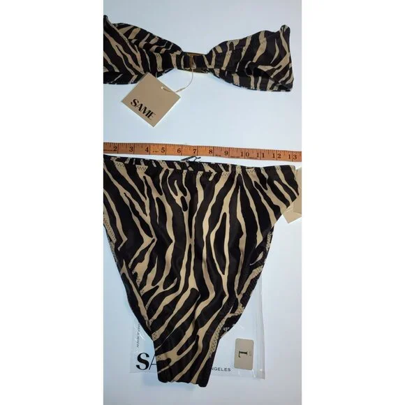 SAME Los Angeles Two-Piece Bikini Womens LargeZebra Print Bottom High Rise